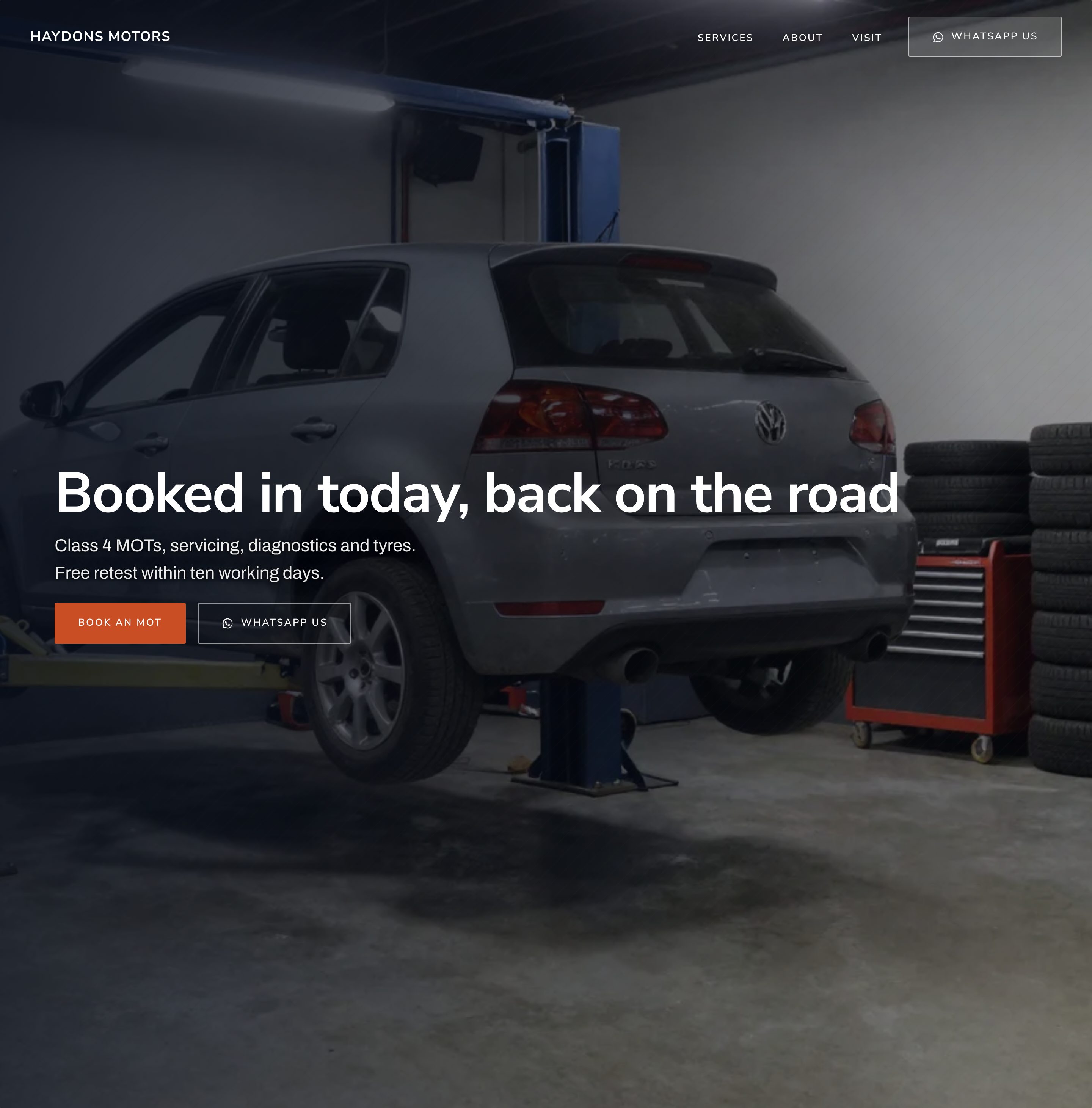 An example website for a garage