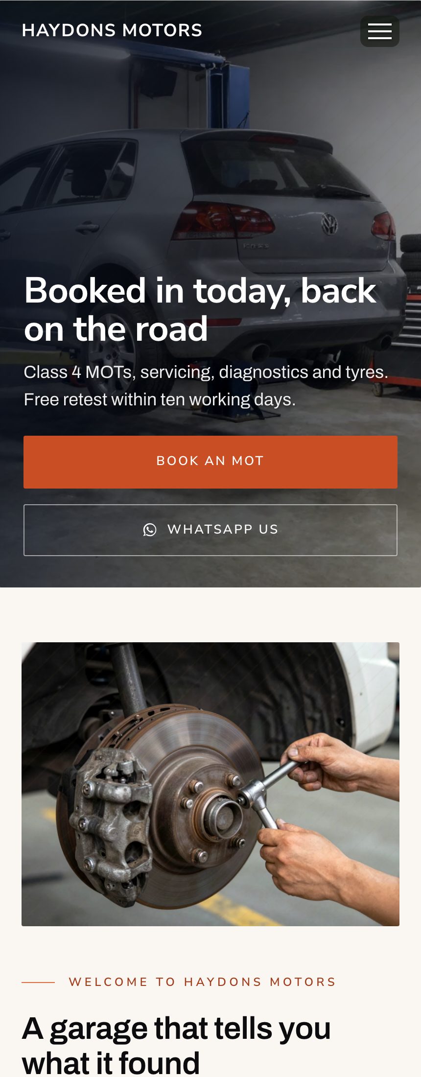 An example website for a garage