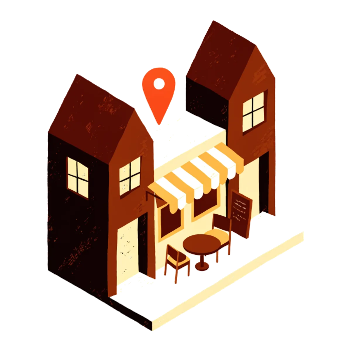 A row of local shops with one marked as the one people find